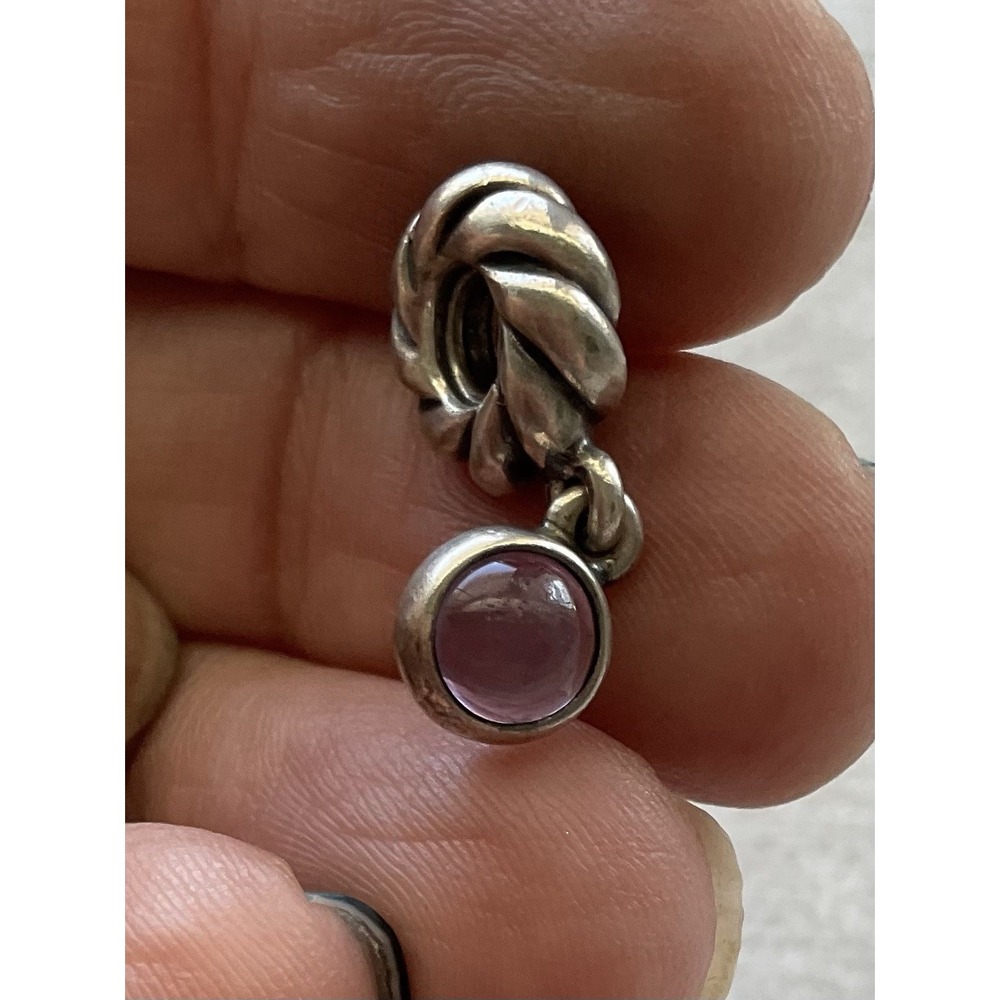 retired Pandora sterling silver amethyst cabochon disk dangle charm ALE 925